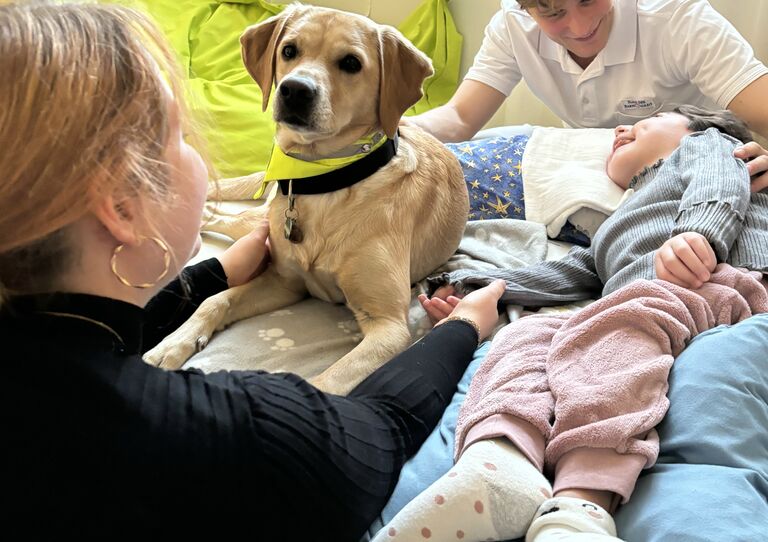 Therapiebegleithündin Kibō mit unserer Bewohnerin M. Therapiebegleithündin Kibō mit unserer Bewohnerin M.