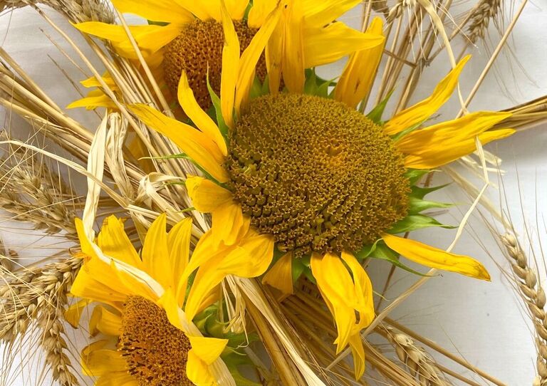 Ein Strauß mit Sonnenblumen