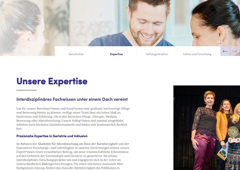 Screenshot Expertise Bereich Website