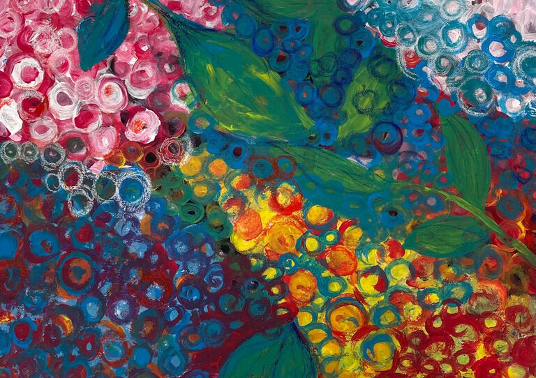 Bild mit bunten Blumentupfer