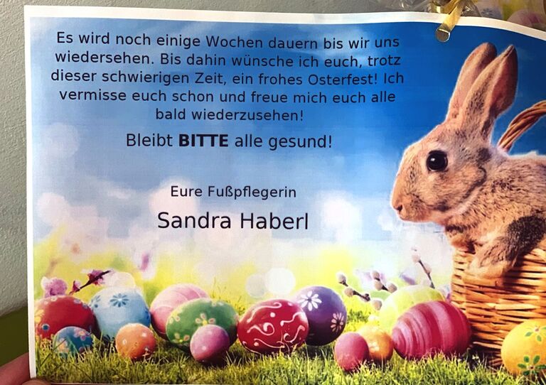 Die herzliche Grußbotschaft von Fußpflegerin Sandra Haberl.