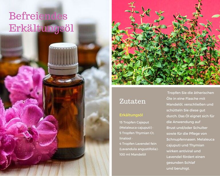 Das Rezept für ein Aroma-Erkältungsöl.